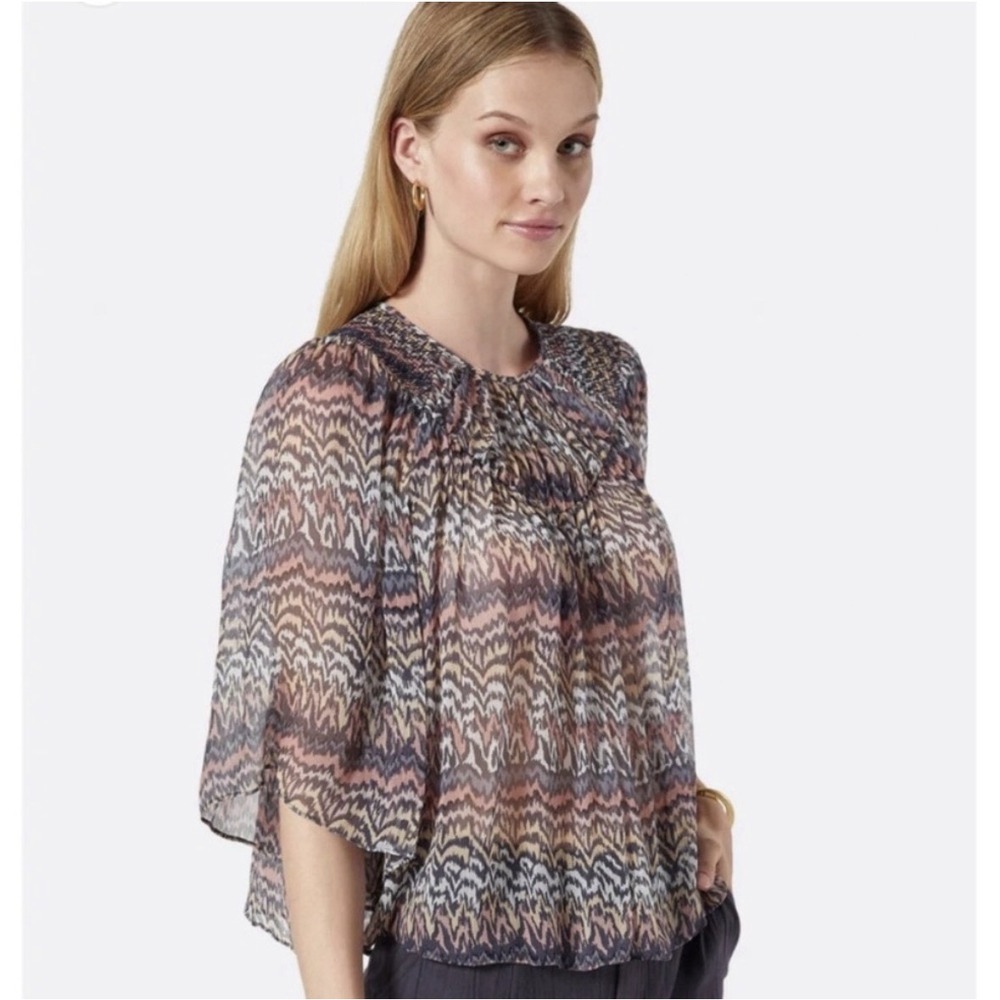 joie Rosalind Printed Silk Blouse Multicolored Flutter Sleeve SzXL BohoRomantic